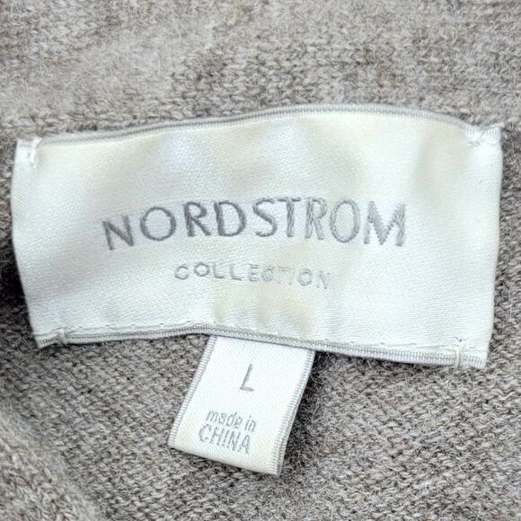 Nordstrom Sweater Women's Large Brown 100% Cashmere 3/4 Sleeve Shawl Neck Fall - Picture 7 of 9